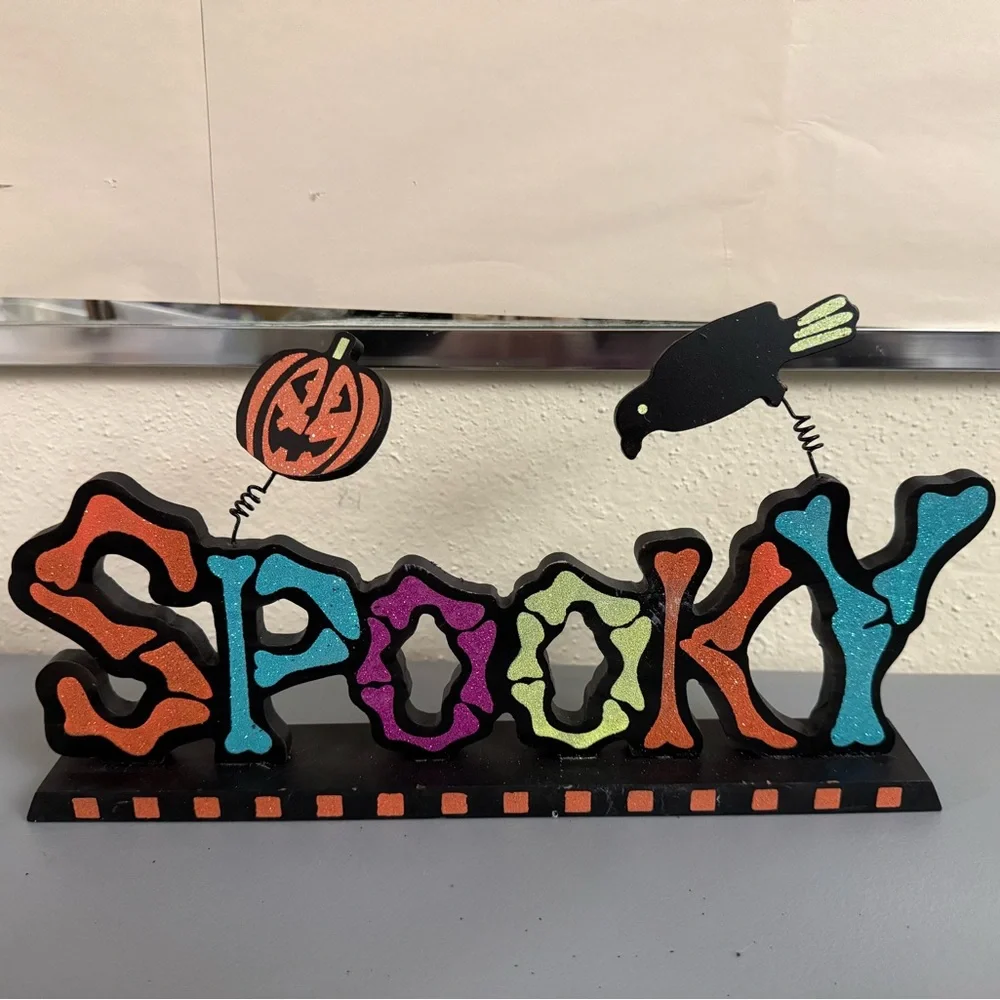 Halloween decor skull Purple glittery skeleton Spooky Sign Spider String Light